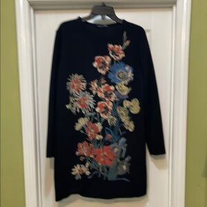 Zara - black dress with embossed colorful florals - size L